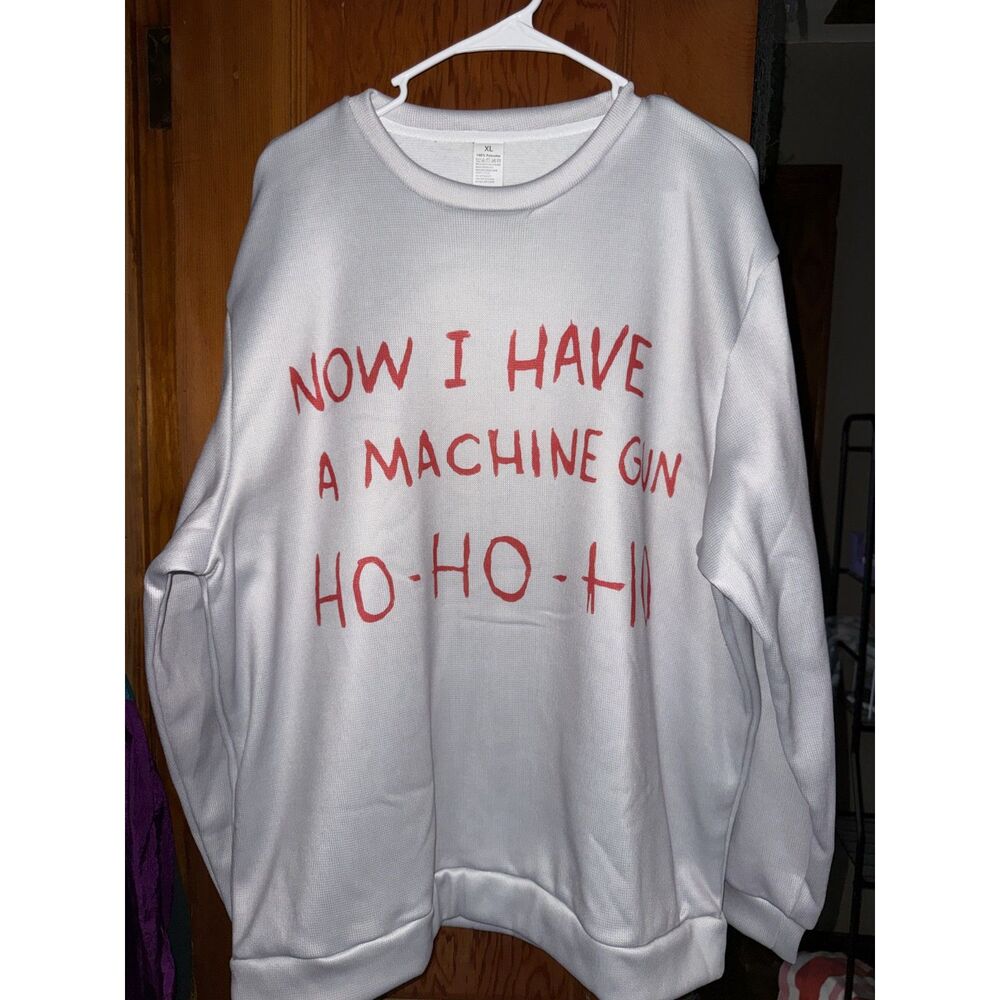 Die Hard Funny Grey Crewneck Christmas Sweater Size XL Now I Have A Machine Gun